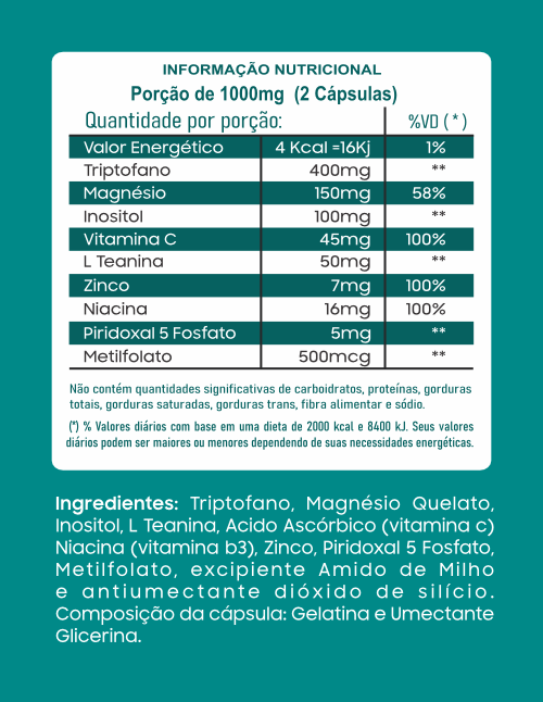 Tabela nutricional Blend Zen